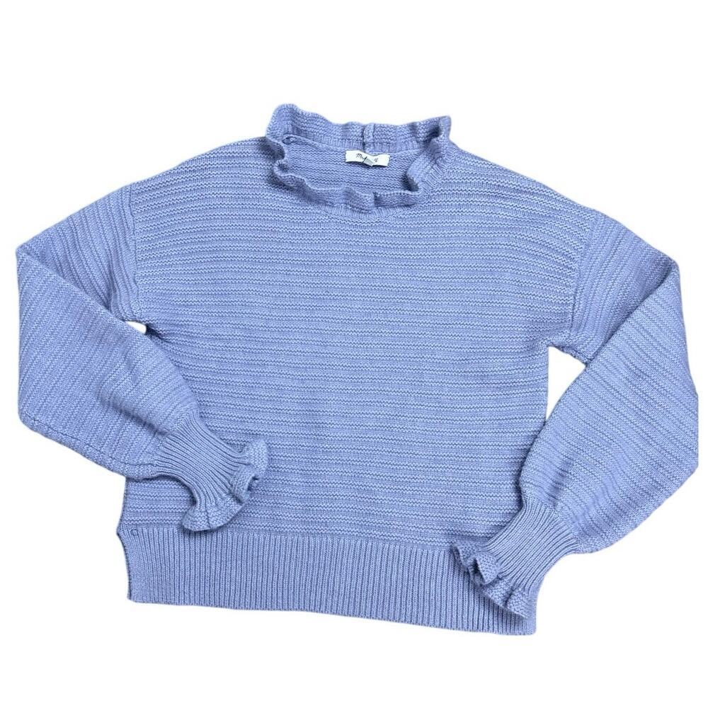 Madewell Ruffle Mock Neck Sweater Lavender Purple Size M Merino Wool Blend